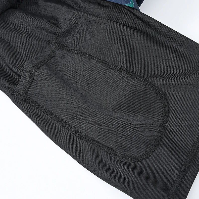 Men's polyester boardshorts with side zipper pocket, long lining, ideal for gym or swimming, featuring a stylish design.