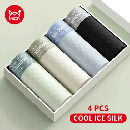 MiiOW 4Pcs Silky Ice Silk Men Underwear 7A Antibacterial Mesh Crotch Men's Panties Breathable Man Underpants Mens Boxershorts