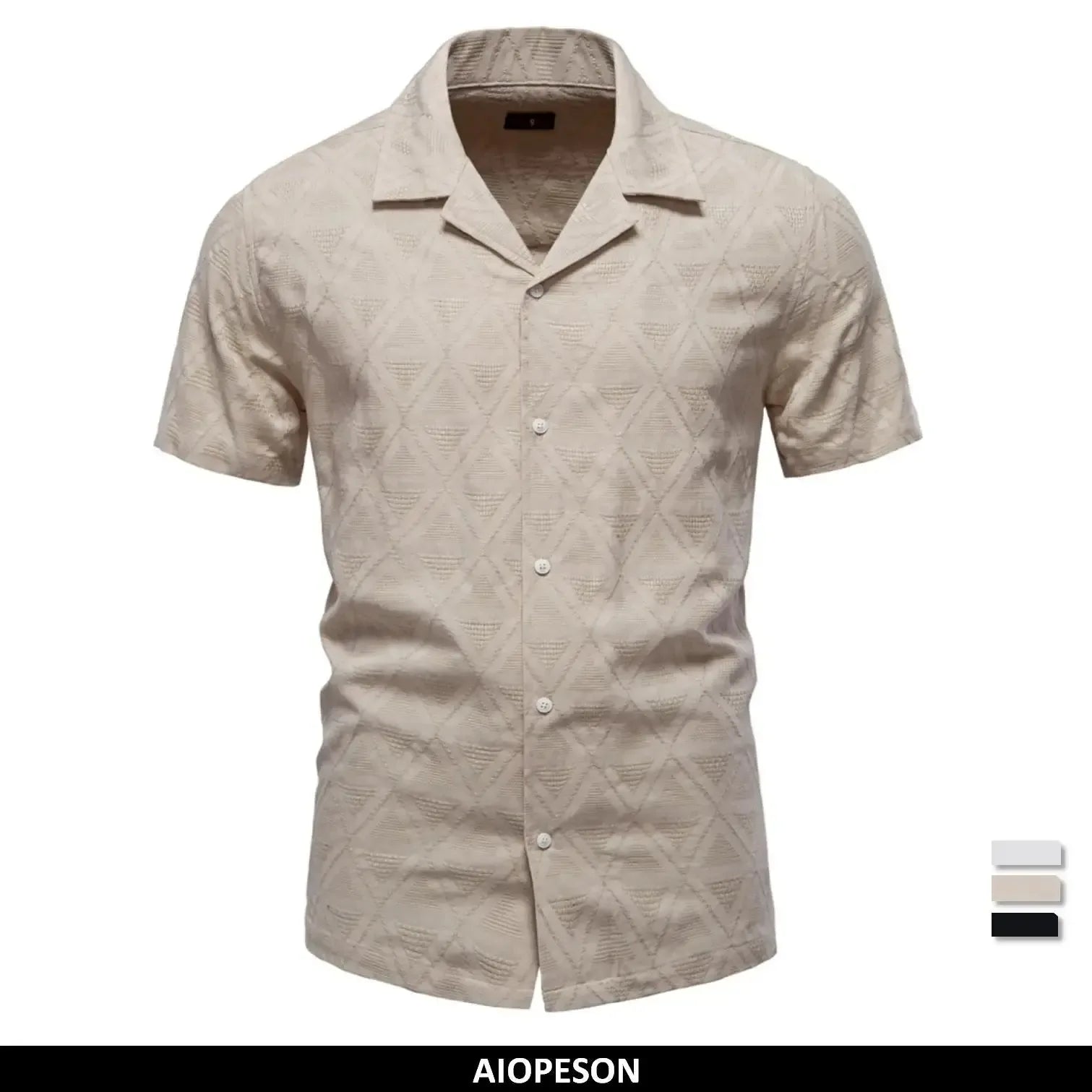 AIOPESON's 100% Cotton Jacquard Men's Short Sleeve Shirts - ShopHub
