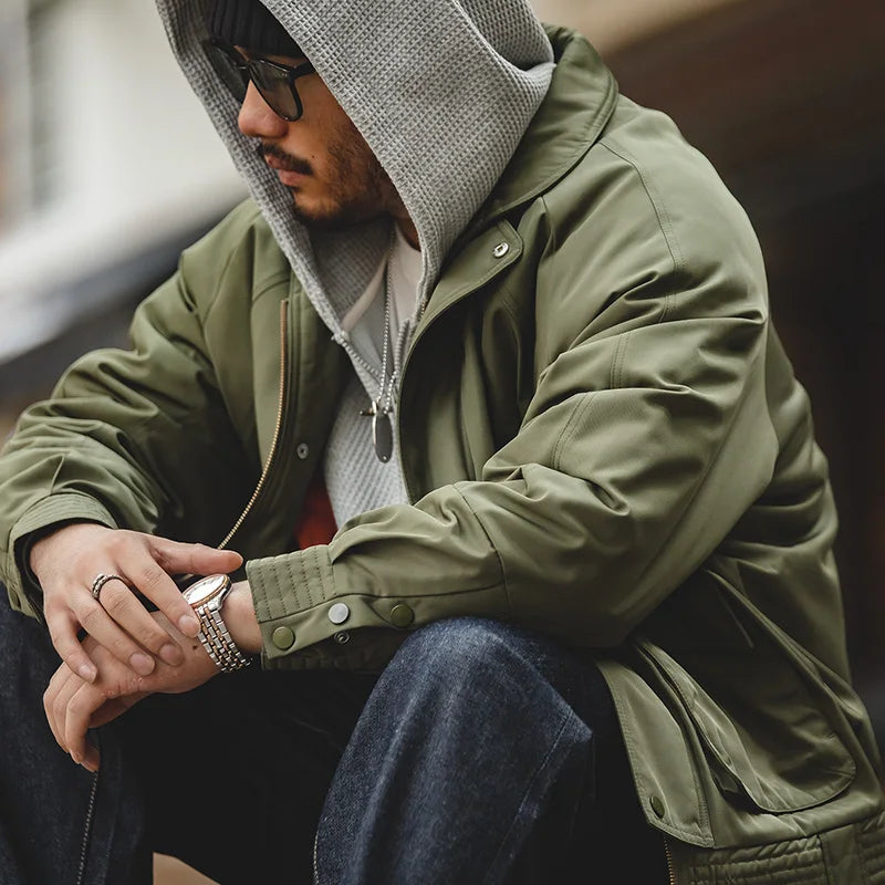 MADEN Retro Padded Pilot Jacket | Army Green or Khaki