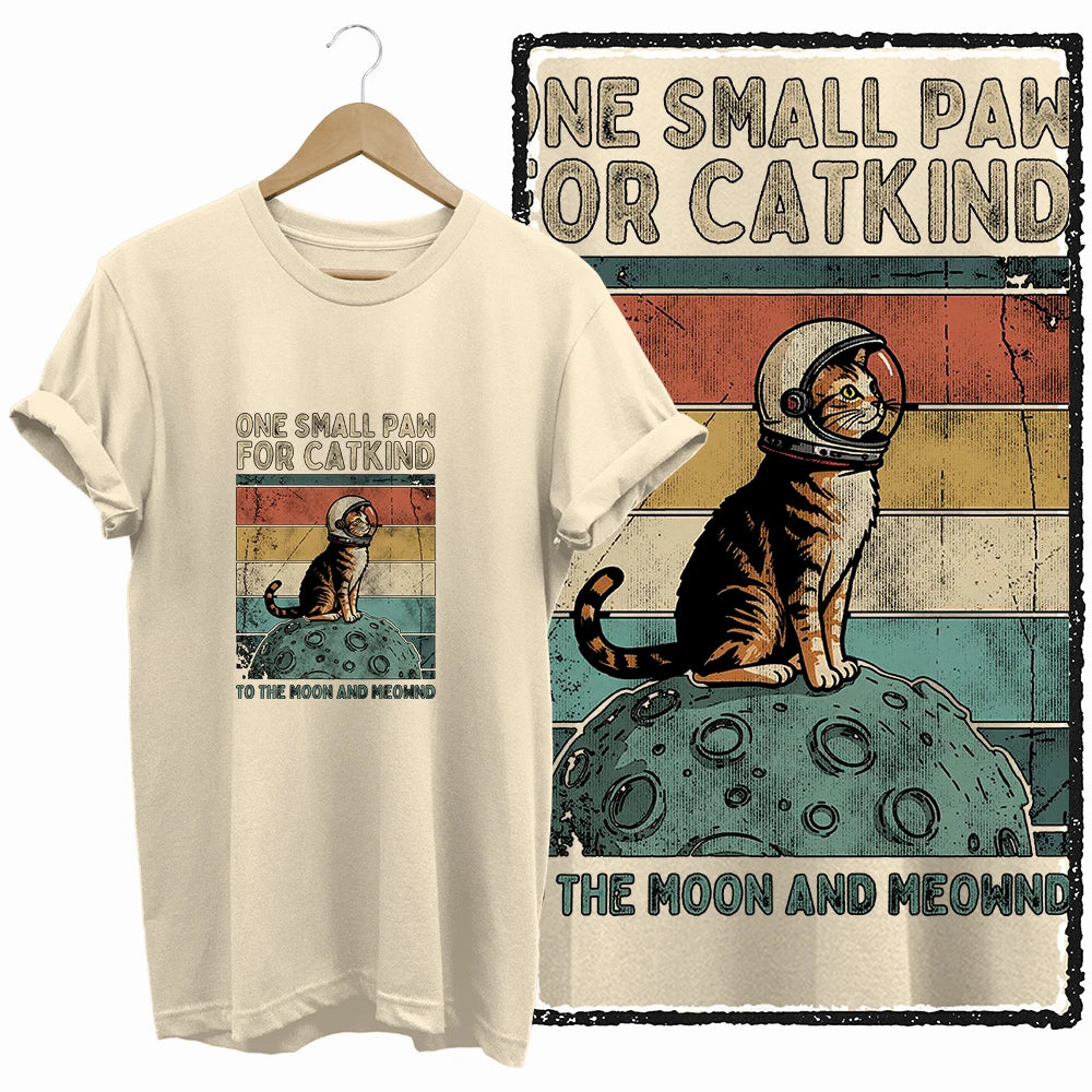 COOLMIND 100% Cotton Beige Cat Print Exclusive Graphic Women T Shirt Big Size Loose Cotton Cat Lover Women T Shirt Lovely Cat Te