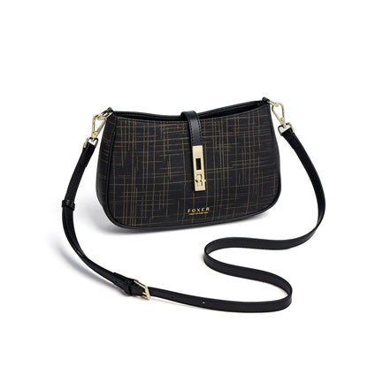 FOXER Cowhide Leather Women Baguette Shoulder Bag Light Luxury Ladies Crossbody Bag Fashion Sling Purse for Daily Dating Use