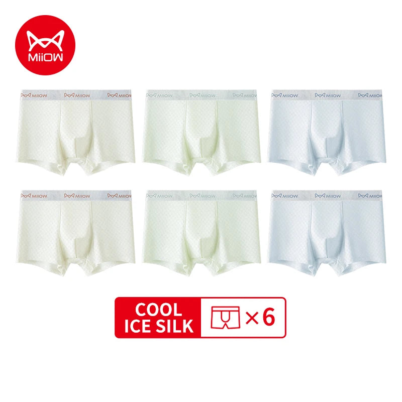 MiiOW 6Pcs Men's Summer Ice Silk Boxers - Antibacterial Breathable Mesh Underwear