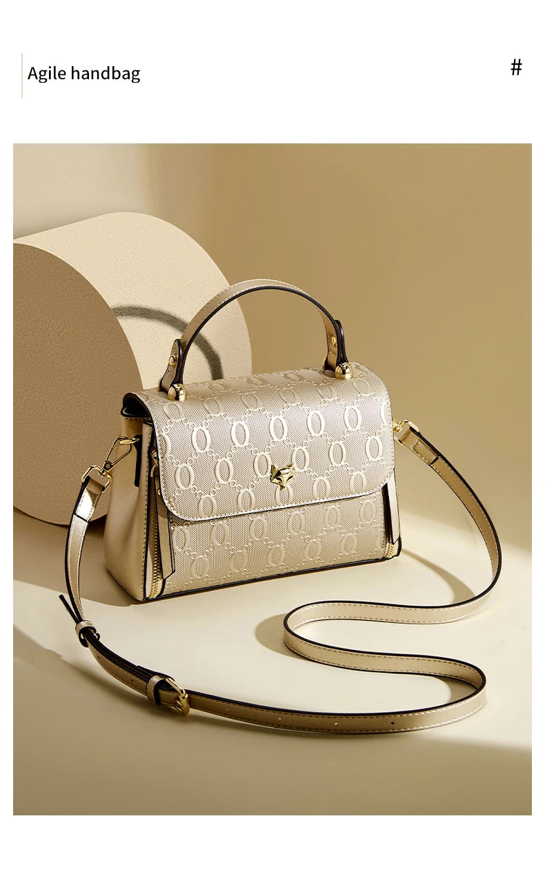 FOXER Lady's Handbag Split Leather Shoulder Bag 2026 Fashion Light Luxury Crossbody Bag Vintage Commute Female Messenger Bag