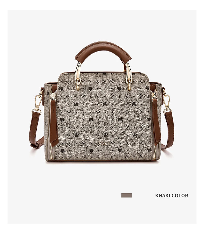 FOXER Vintage Leather Women Handbag Classic Top‑Handle Tote Bag PVC Leather Large Capacity Shoulder Bag Ladies Crossbody Purse