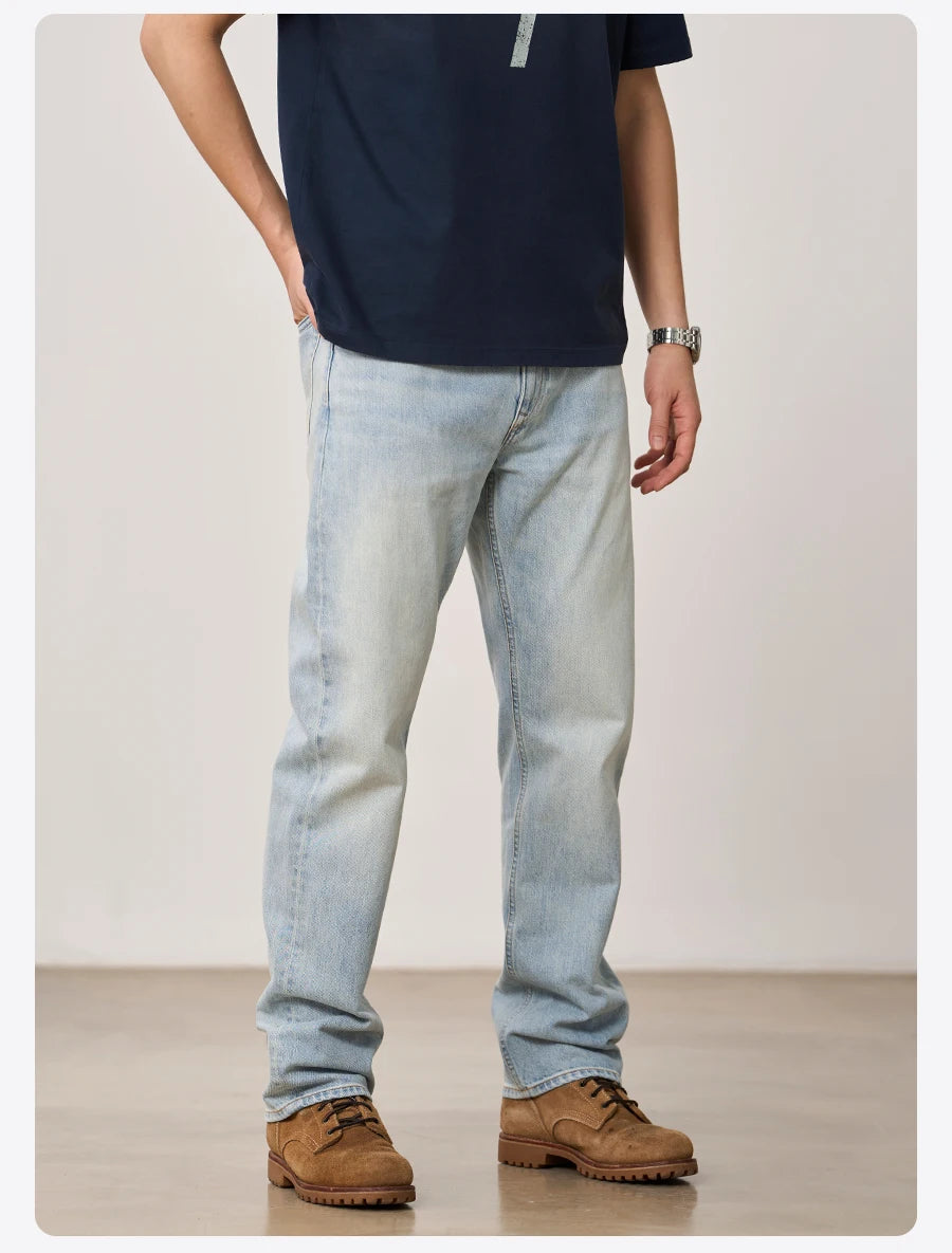 SIMWOOD 2026 Autumn Winter New Loose Straight 13oz 100% Cotton Fabric Jeans Men Washed Vintage Classical Denim Trousers