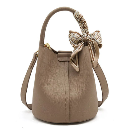 FOXER Women Shoulder Bag Crossbody Handbag Lady Genuine Leather+ Microfiber Fashion Bucket Bag Gift for Lover