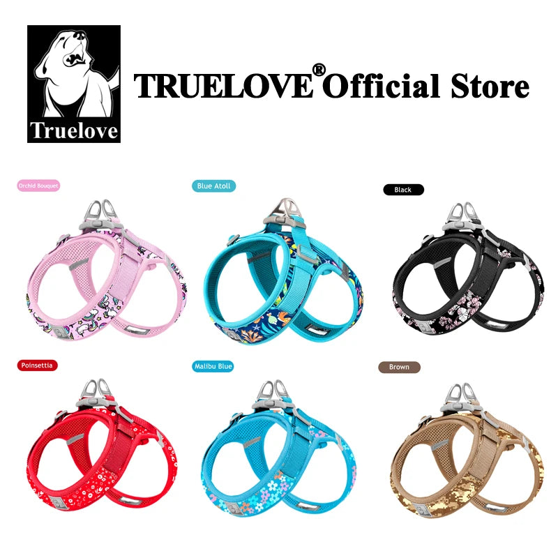 Truelove Floral Printing Mesh Harness for Dogs and Cats Small and Medium Breeds All Weather Adjustable Summer Walking TLH30131