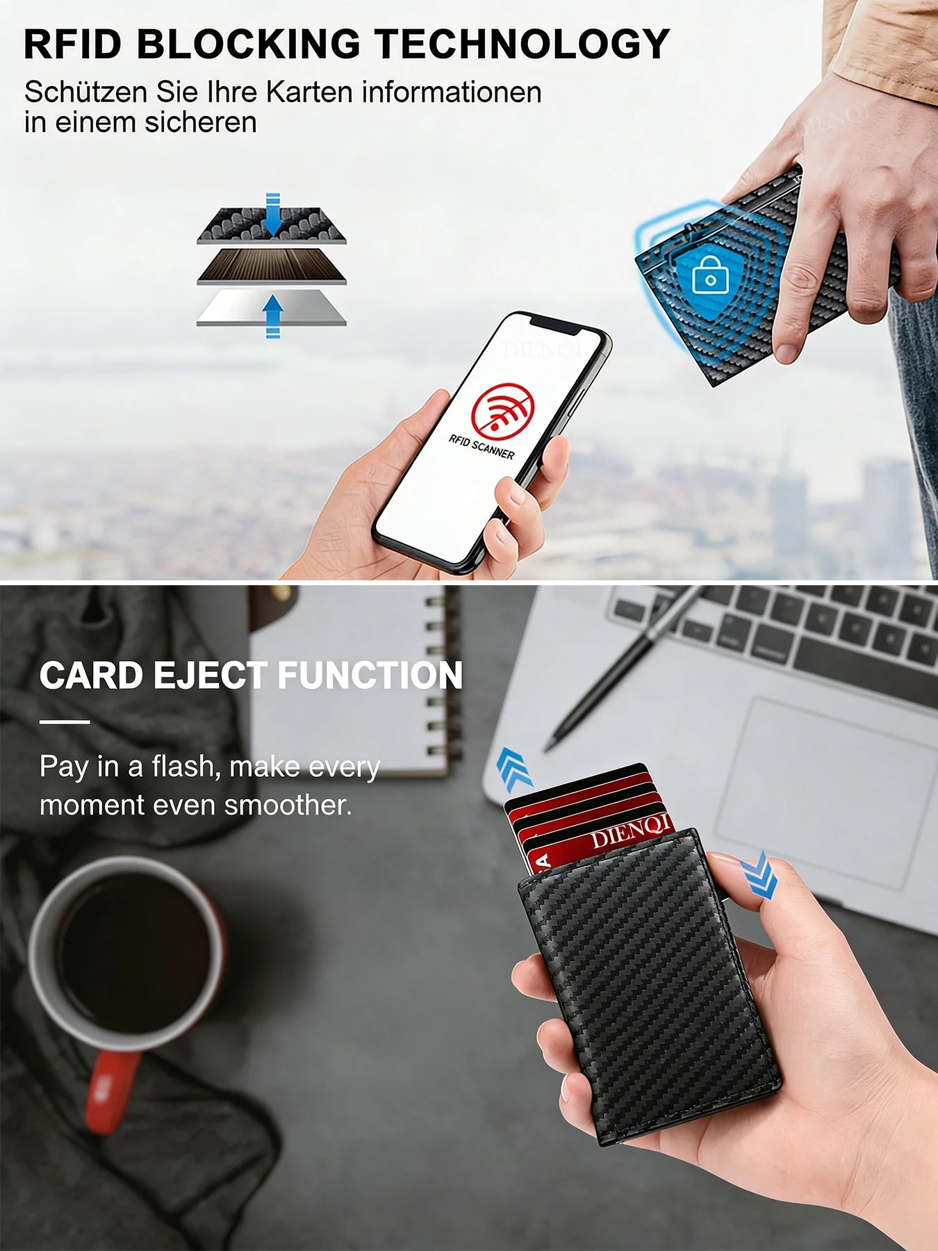 DIENQI Magnetic RFID Wallet – Carbon Fiber Design