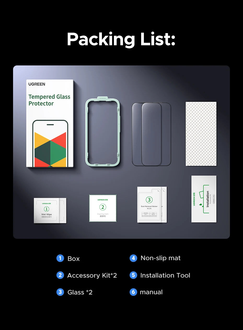 UGREEN 2pcs for iPhone 17 Pro Max Screen Protector for iPhone 17 Air Tempered Glass for iPhone Glass 3D Films