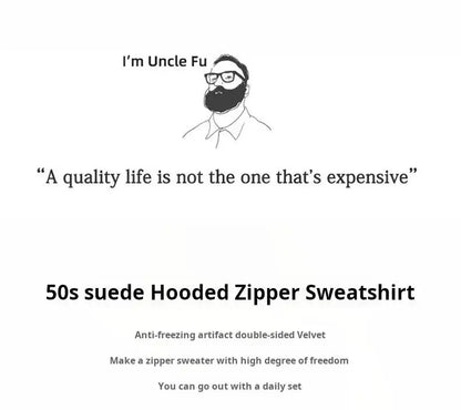 Maden Men’s Khaki Fleece Zip Hoodie Jacket