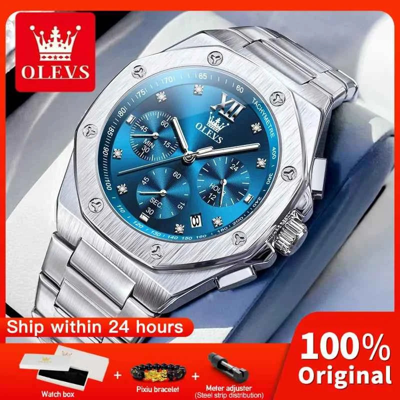 OLEVS 3626 Mens Waterproof Quartz Watch - Business Brand Large Dial Multifunctional Chronograph