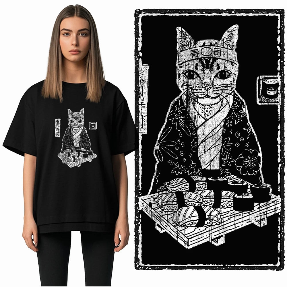 COOLMIND Cat Graphic T-Shirt | Women's Relaxed Black Tee