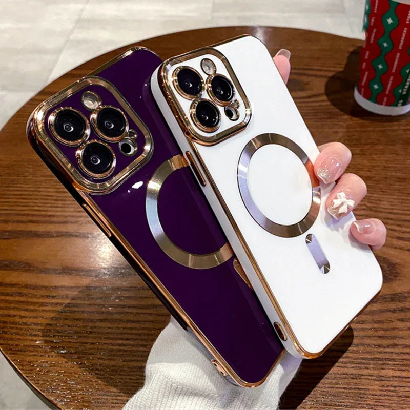 QIXTWO Luxury Plating Solid Colour Magnetic Wireless Charge Case - ShopHub