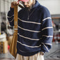 MADEN Blue Striped Cotton-Blend Turtleneck