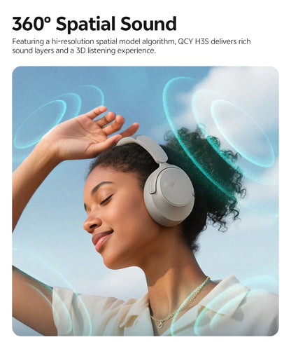 QCY Wireless Bluetooth Headphones 6.0 BH25H3SA - 3D Spatial Audio, Foldable Over Ear Headset with 56dB Adaptive ANC and 53mm Driver - ShopHub