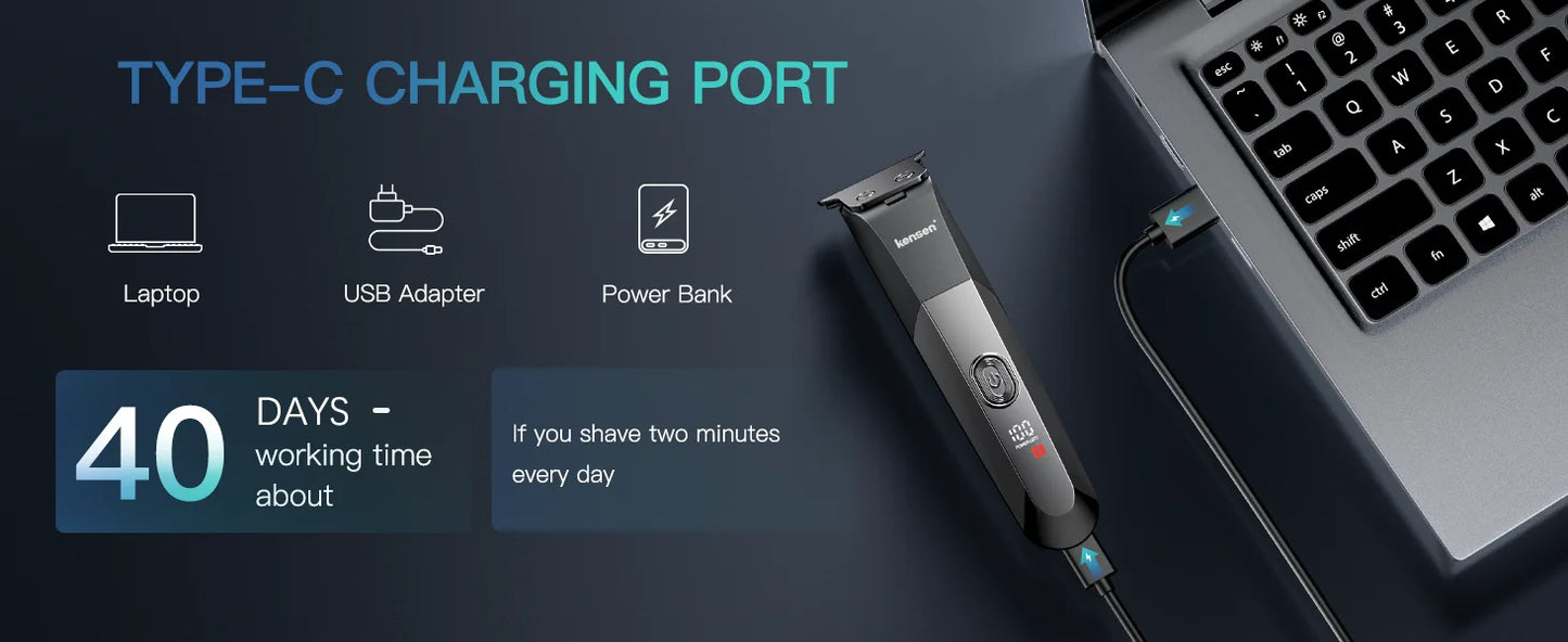 Kensen S25 Electric Trimmer - Adjustable Men's Razor Hair Cutting Machine and Beard Trimmer