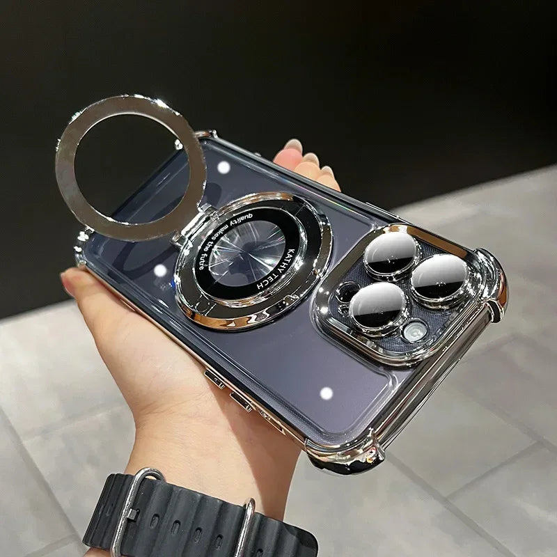 QIXTWO Luxury Plating Holder Magnetic Wireless Charging Case Silver