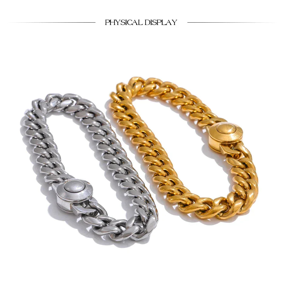 Hand Polished Stainless Steel Cuban Link Thick Bracelet - ShopHub