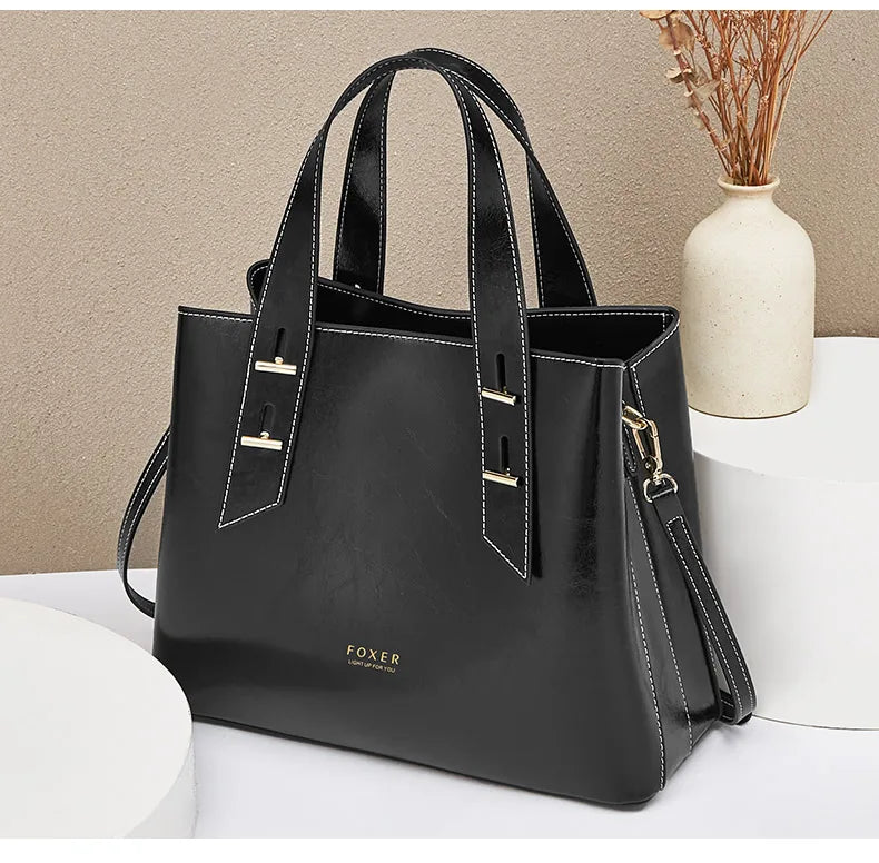High Quality Women Split Leather Handbag Fashion Workplace Big Capacity Tote Bag Commuter Crossbody Shoulder Bags Mother's Gift