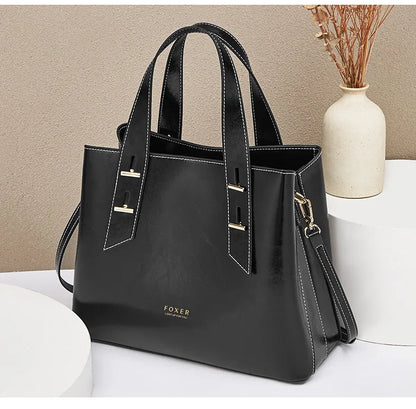 High Quality Women Split Leather Handbag Fashion Workplace Big Capacity Tote Bag Commuter Crossbody Shoulder Bags Mother's Gift