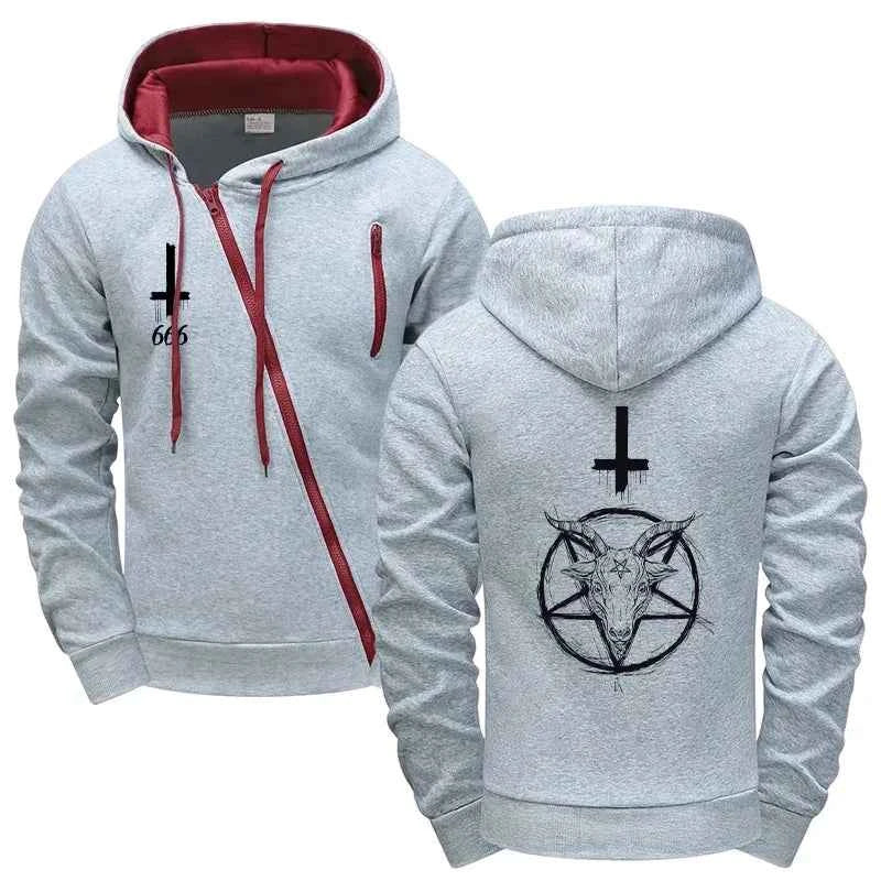 Satan Mens Tracksuit Set - Stylish Hoodie with Diagonal Zipper and Comfortable Sweatpants for Urban Streetwear This Autumn Winter