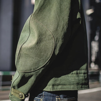 Maden Retro 16oz Canvas Swedish Motorcycle Green Jacket Pocket Bomber Jacket Casual Hunting Work Outwear for Men Spring and Fall
