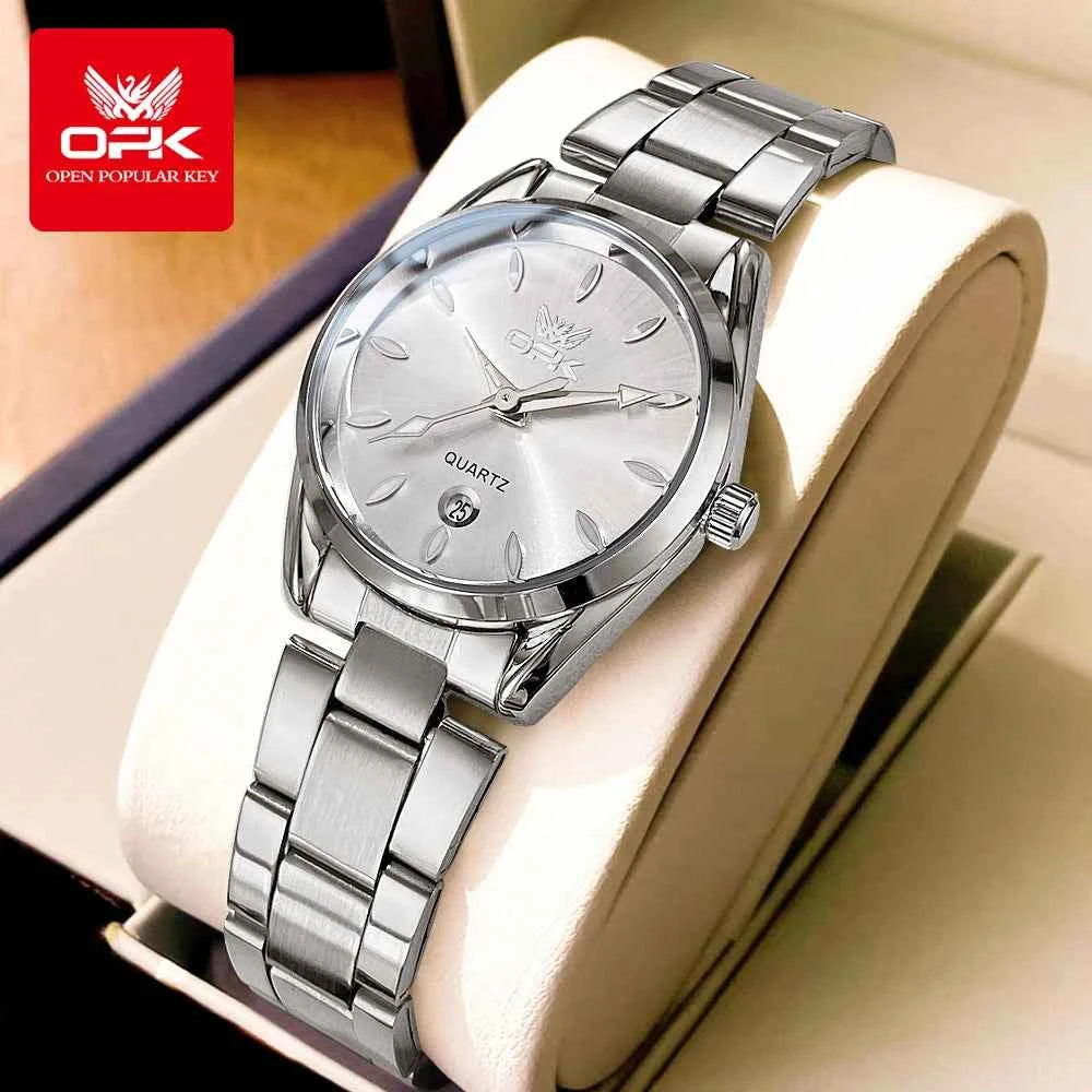 OPK 6038 Unisex Waterproof Quartz Watch - Luminous Stainless Steel Automatic Date Watch for Men with Gift Box