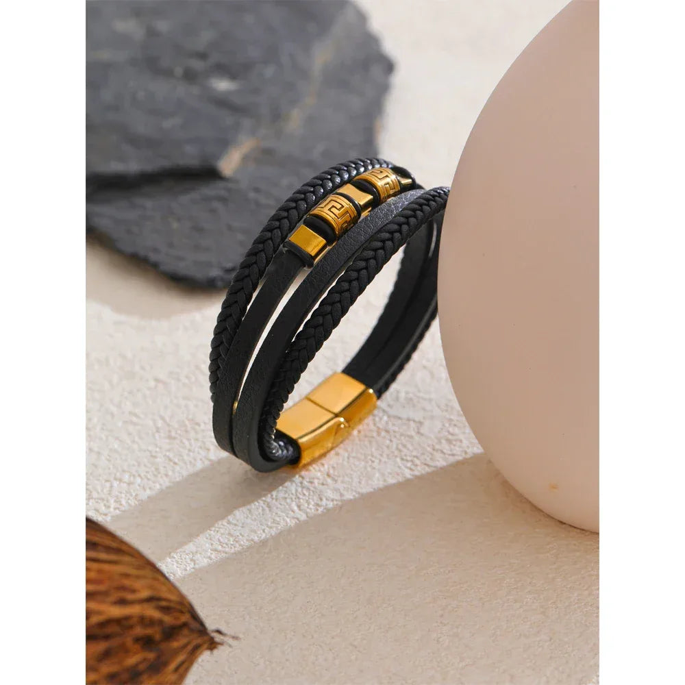 68mm Leather Braided Handmade Layered Men's Bracelet Bangle - ShopHub