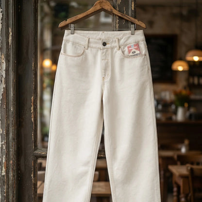 Maden Men's Vintage Heavyweight Washed White Jeans