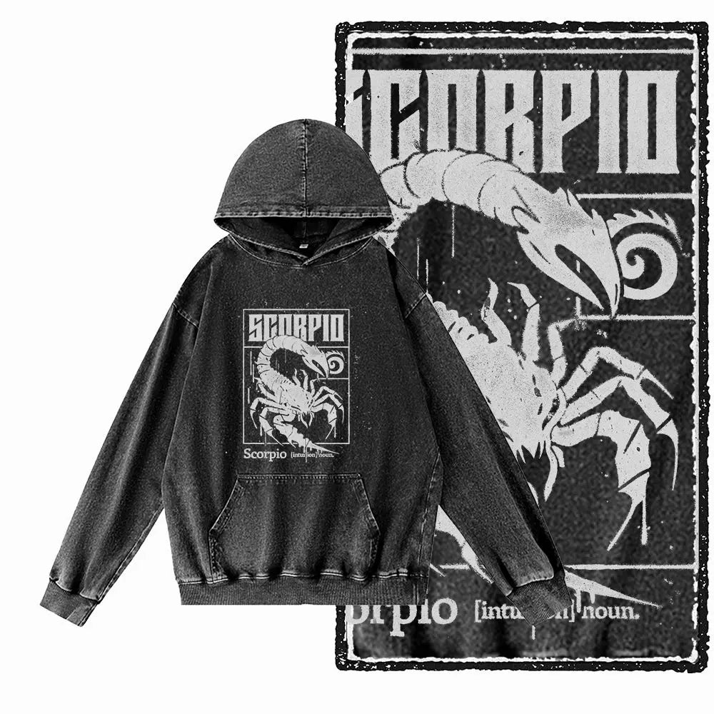 COOLMIND Acid-Washed Black Graphic Hoodie