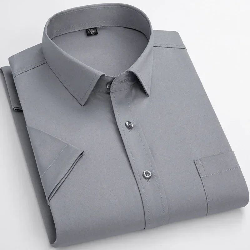 Iron Free Stretch Men Dress Shirt Short Sleeve - Anti-Wrinkle Formal Social Camisas