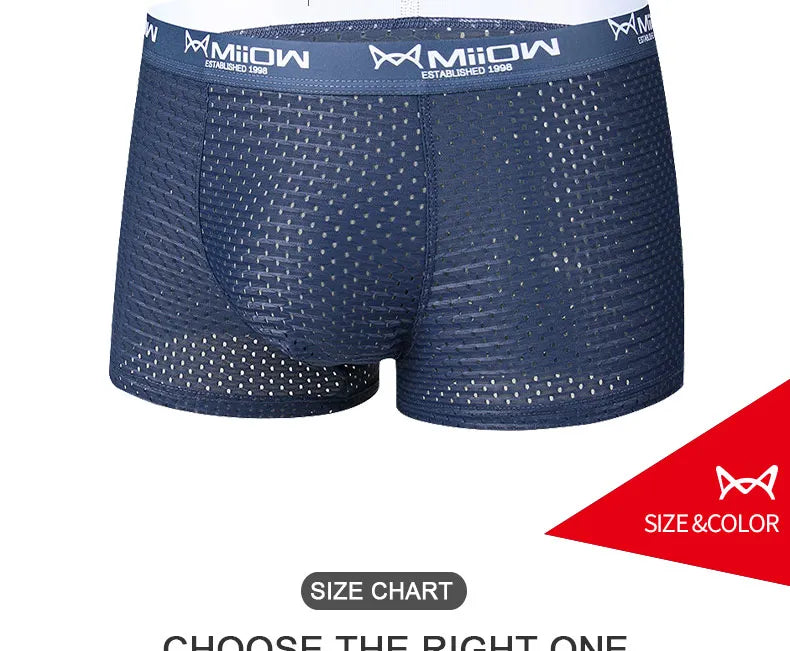 MiiOW Ice Silk Men Underwear - 3Pcs Sexy Mesh Breathable Boxer Shorts