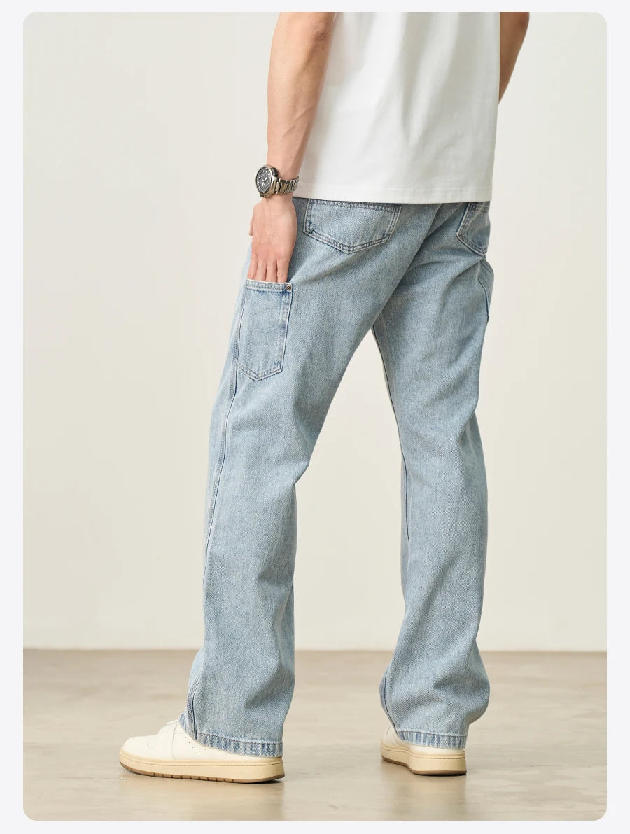 SIMWOOD 2026 Spring Summer New Loose Relax Logging Jeans Men 11oz Fabric Cargo Denim Trousers