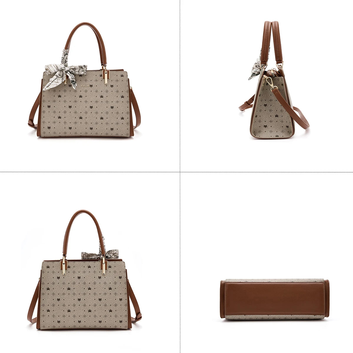 FOXER Vintage Women Handbag PVC Leather Tote Bag Large Capacity Top‑Handle Shoulder Crossbody Bag for Ladie Daily Work Purse