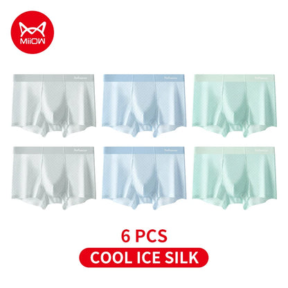 MiiOW Summer Cool Men's Underwear 6Pcs Antibacterial Ice Silk Boxershorts