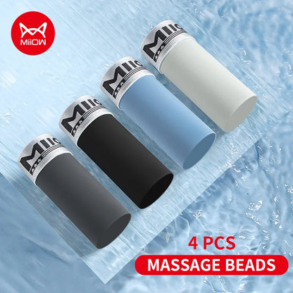 MiiOW Ice Silk Men Underwear 4Pcs Antibacterial Massage Beads Boxers Briefs