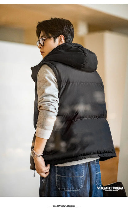 Maden Men's Winter Detachable Sleeves Down Jacket – Two Jackets in One