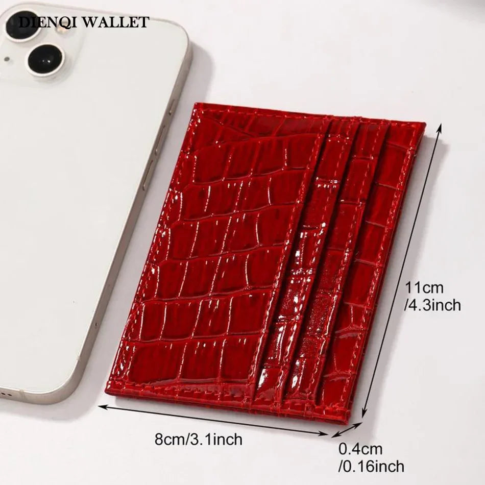 Women's Crocodile Pattern Credit Card Holder Slim Thin Red Minimalist Ladies Wallets with Coin Pocket Bank Cardholder for Women
