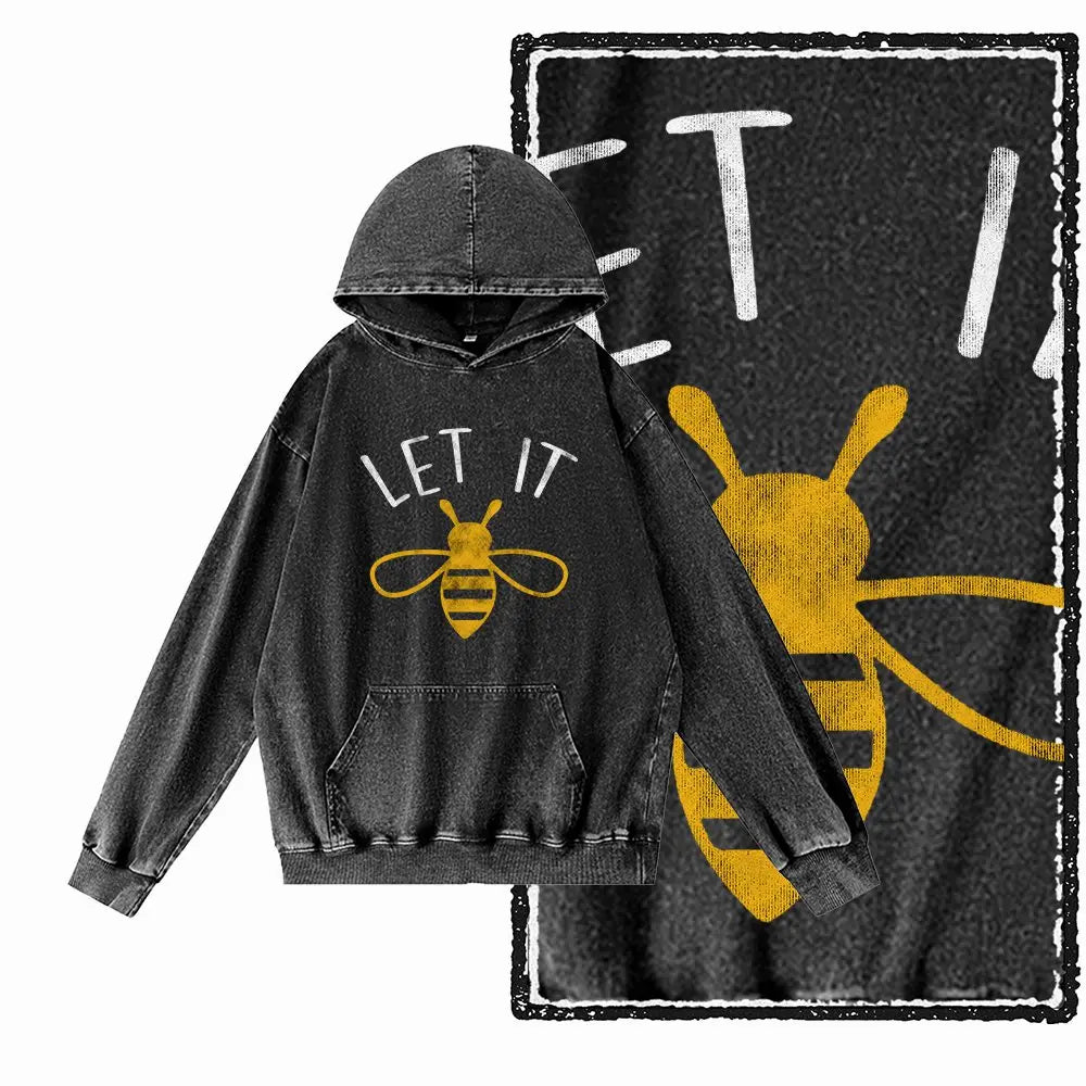 Hive Mind Bees Graphic Acid-Washed Black Hoodie