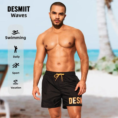 DESMIIT S88 Letter-Print Swim Shorts with Drawstring