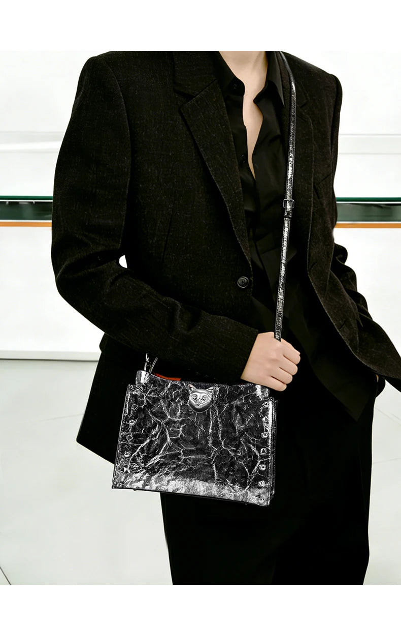 BAFELLI Rivet Cowhide Leather Crossbody Bag