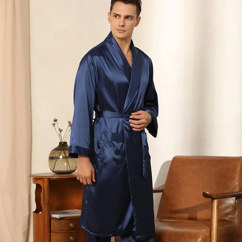 Men’s Satin Kimono Robe Gown With Pants Or Shorts - ShopHub