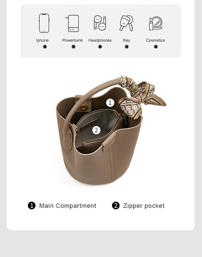 FOXER Women Shoulder Bag Crossbody Handbag Lady Genuine Leather+ Microfiber Fashion Bucket Bag Gift for Lover