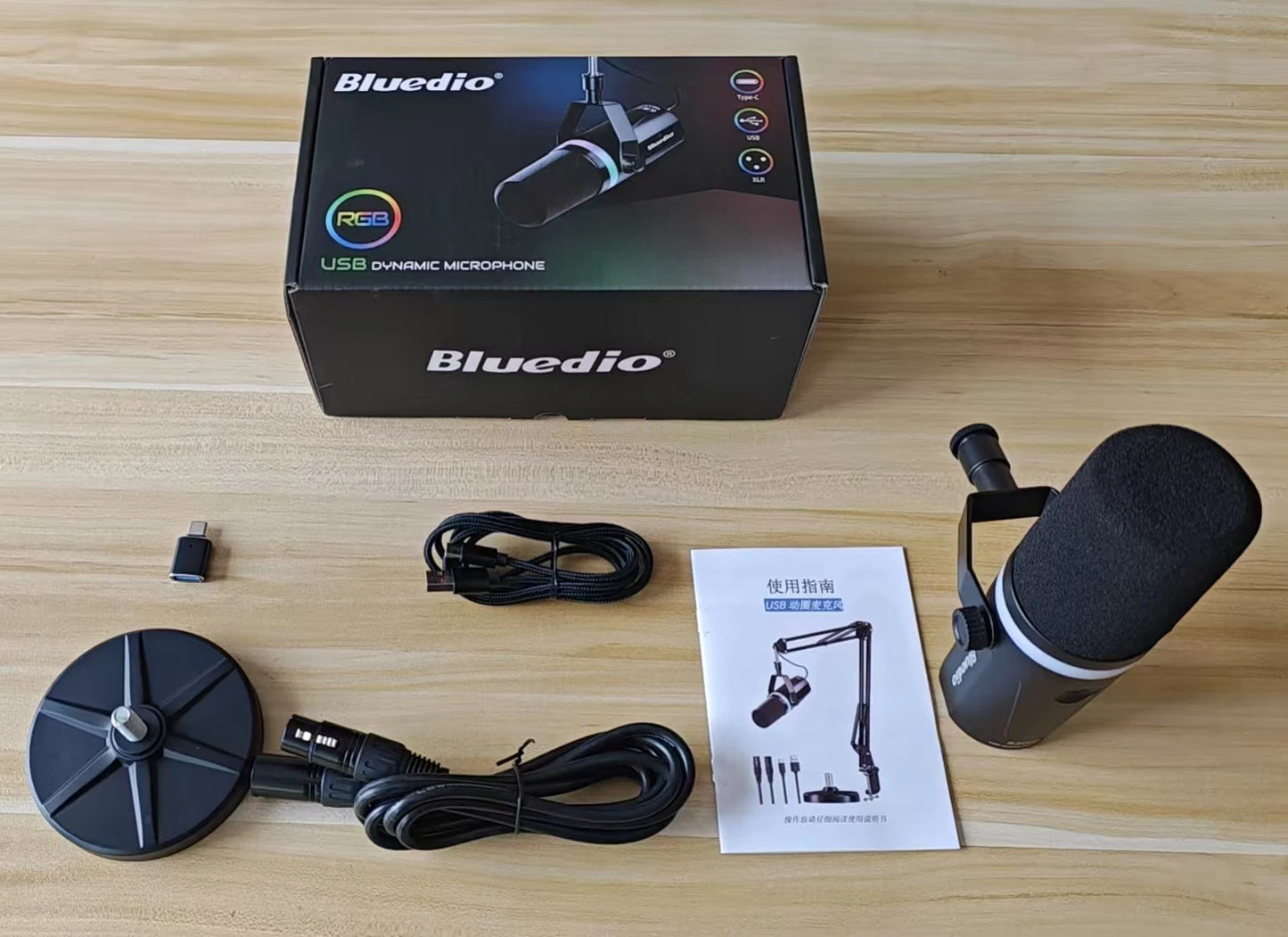 Bluedio S3000 Microphone - USB/XLR Dynamic Mic for Gaming, Streaming, and PS5/4 with Headphone Jack, RGB, and Mute Function