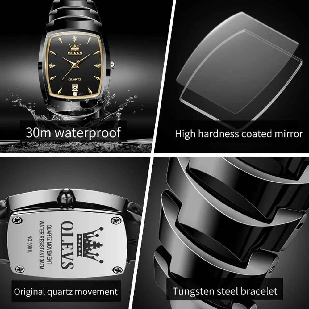 OLEVS 7006 Unisex Waterproof Watch - Original Quartz, Luminous, Tungsten Day Date Watch for Men, Perfect Gift with Single Calendar
