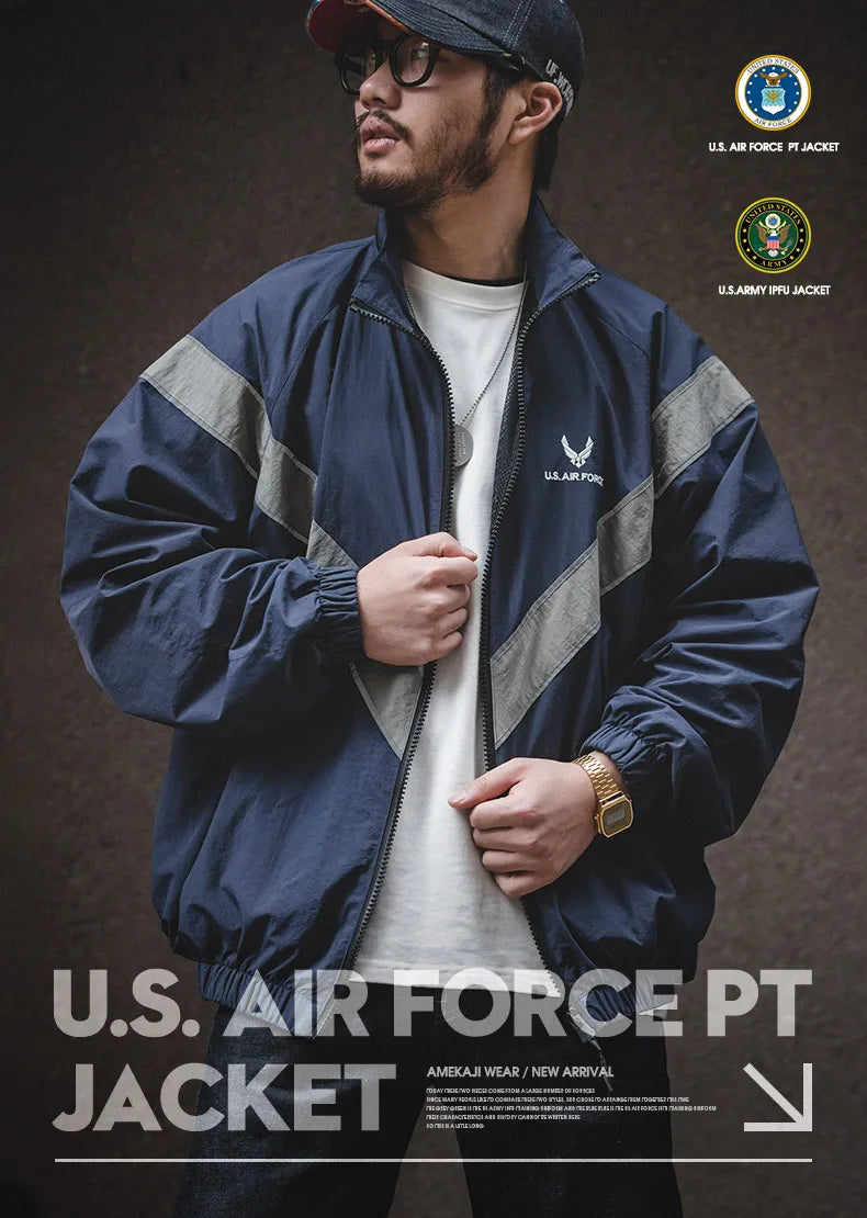 Maden Bomber Jackets For Men Vintage Training Coat Vibe Wind Reflective Hooded Quick-drying Jacket Male Blue