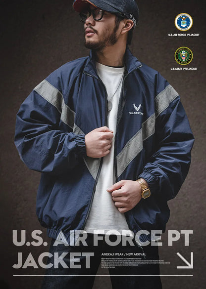 Maden Bomber Jackets For Men Vintage Training Coat Vibe Wind Reflective Hooded Quick-drying Jacket Male Blue