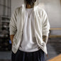 Maden Men's Casual Loose Fit Hoodie Raglan Sleeves Heather Gray Cardigan Ribbed Hem Long Sleeve Outerwear for Spring Fall