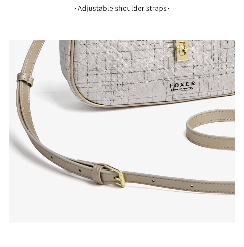 FOXER Cowhide Leather Women Baguette Shoulder Bag Light Luxury Ladies Crossbody Bag Fashion Sling Purse for Daily Dating Use